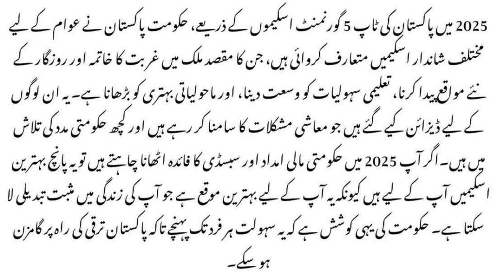 Pakistan Top 5 Govt Schemes in 2025